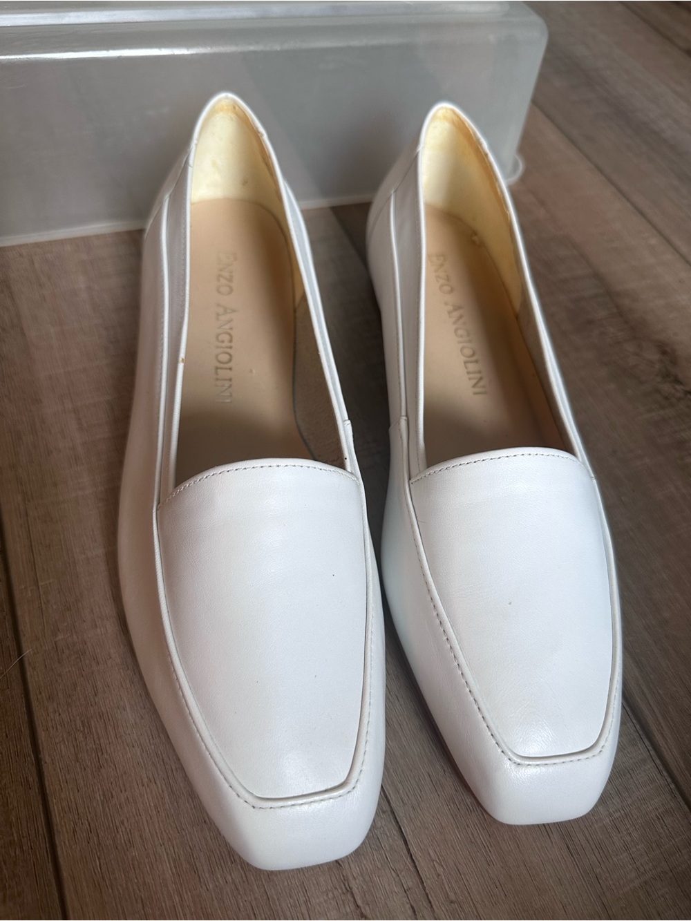 Enzo Angiolini White Leather Square-Toe Loafers